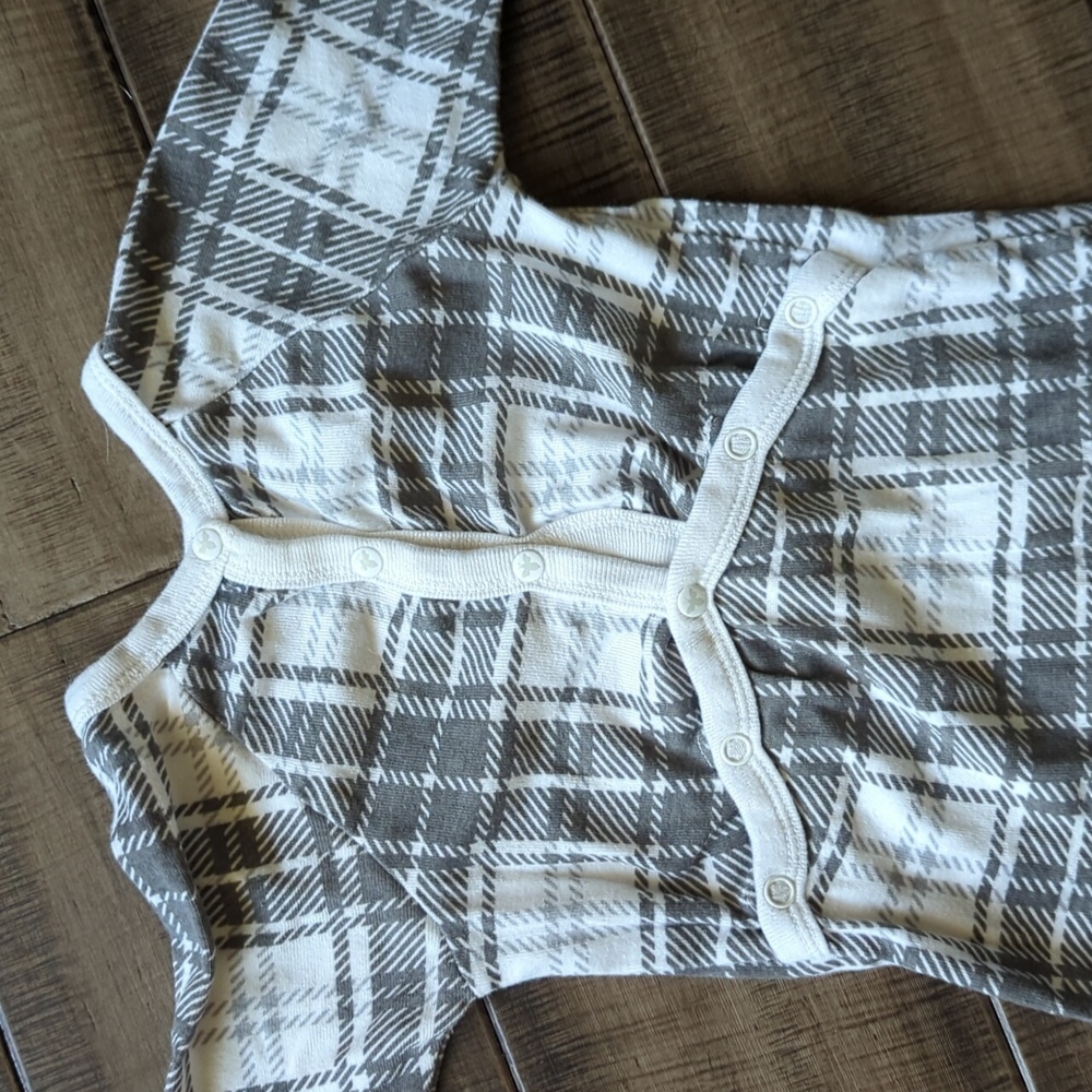 Burt's Bees 100% Organic Button Outfit grey/white plaid 3-6 month